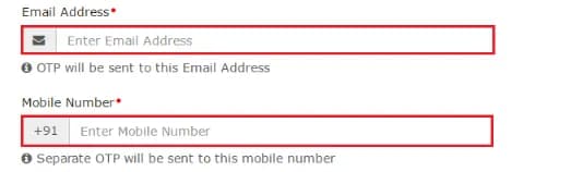 Email address, and mobile number